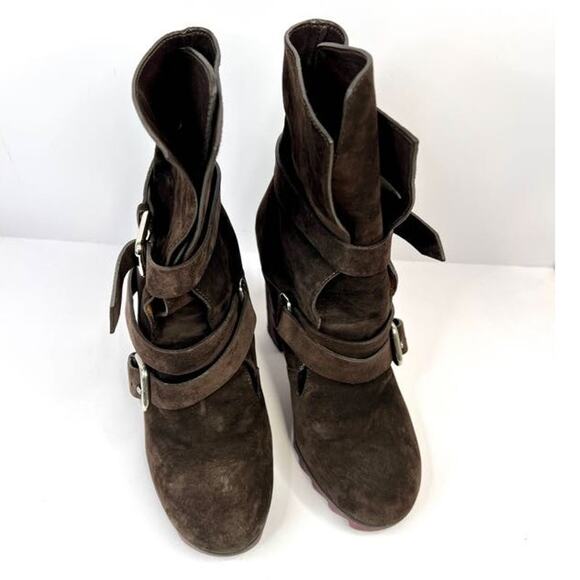 JIL SANDER Size 5.5 Brown Suede Double Buckle Ankle Boots Serrated Sole - Picture 4 of 12